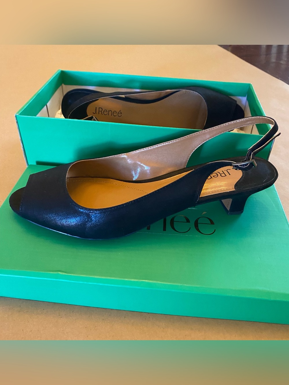 J.Renee Black Slingback Kitten Heel Mules